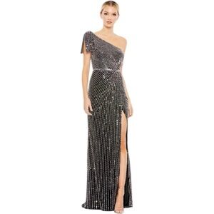 Mac Duggal Pearl Embellished Soft Tie One Shoulder Gown Size 6 Style #93735 NWT